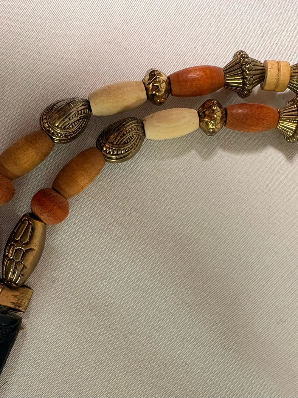 Beaded Leather Strap with Orange and Cream Accents